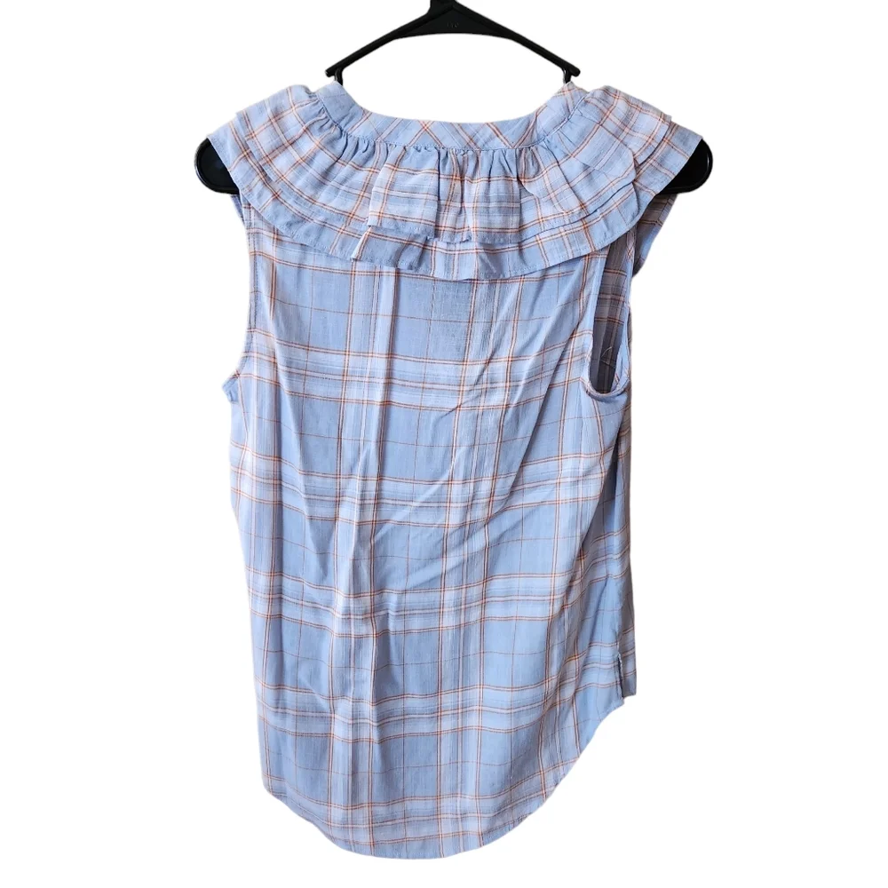 Veronica Beard NWT Size XS Leina Shirt in Vapor Multi, Sleeveless Ruffles Linen - Picture 7 of 14